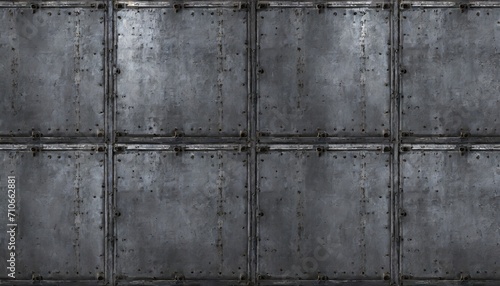 seamless grungy scratched old steel wall panels background texture tileable industrial rusted metal bulkhead floor plates pattern 8k high resolution grey rough metallic iron moulding 3d rendering  photo