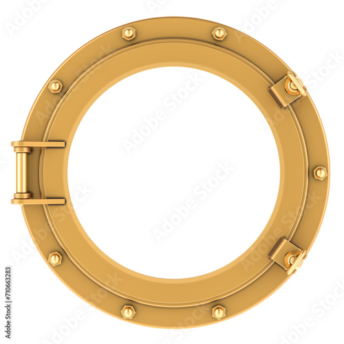 Brass ship porthole, 3D rendering isolated on transparent background