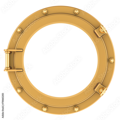 Canvas Print Brass ship porthole, 3D rendering isolated on transparent background