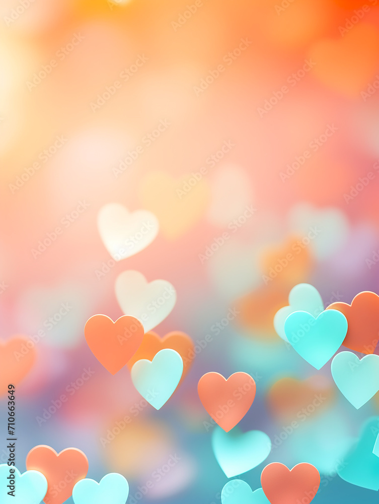 A card with hearts as a symbol of love on Valentine's Day in pastel colors