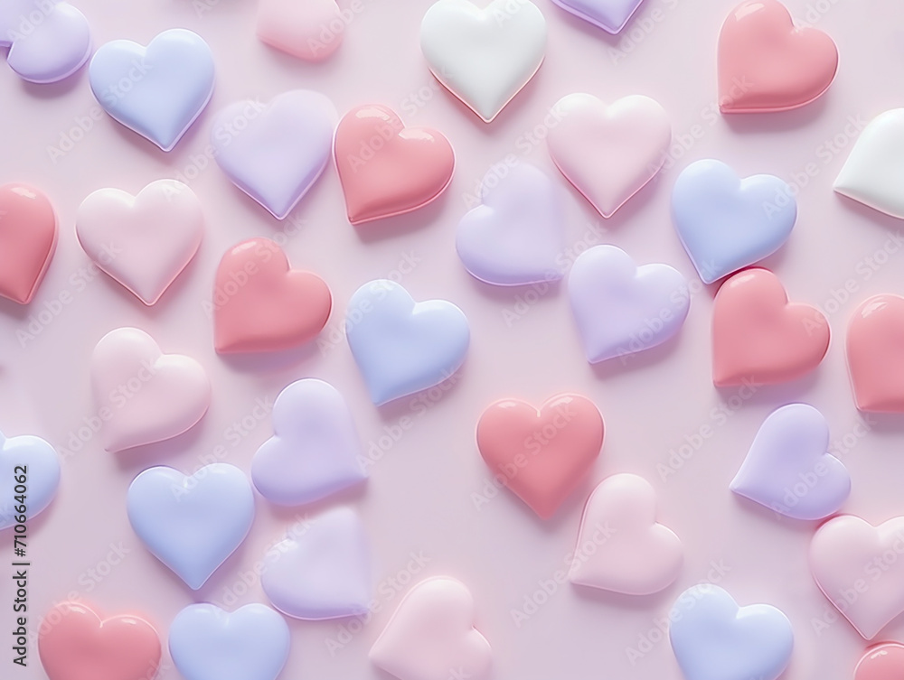 A card with hearts as a symbol of love on Valentine's Day in pastel colors