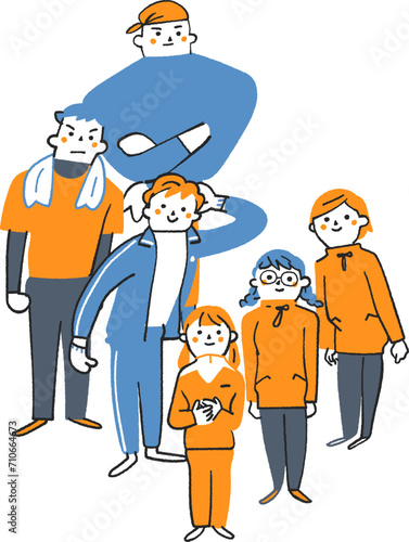 ボランティア活動をする学生たち　イラスト素材
