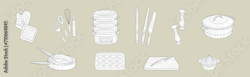 Hand Drawn Cooking Tool and Element Vector Set