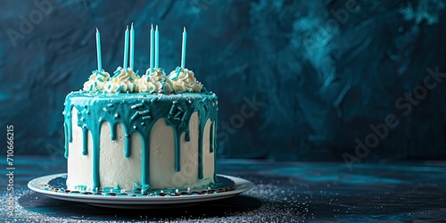 Obraz na płótnie Sweet beautifully decorated cake with candles, birthday party, background, wallpaper. w salonie