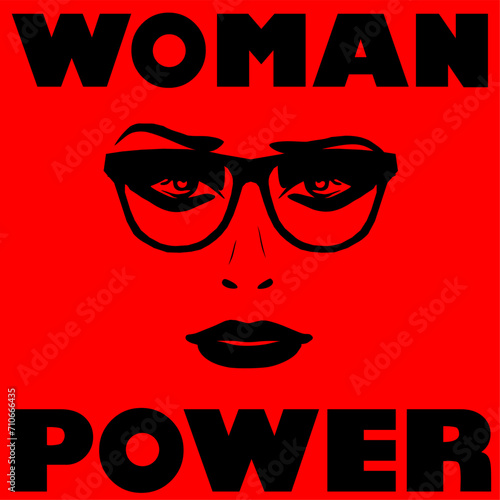 Vektor Karte mit Silhouette - Gesicht Frau - Woman Power Text