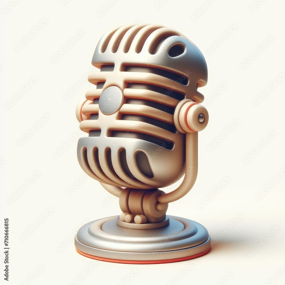Chrome Retro Microphone. 3D Cartoon Illustration on a light background. Chrome Retro Microphone. 3D Cartoon Illustration on a light background.