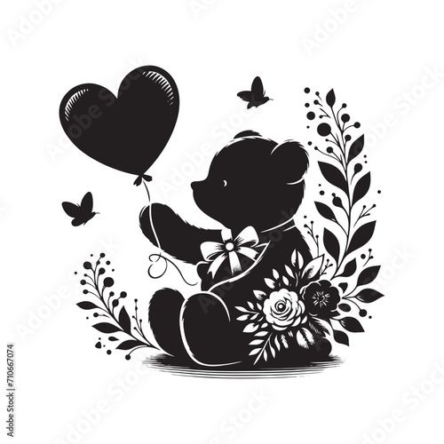 Heartfelt simplicity: Teddy bear silhouette, a classic representation of affection - Valentine Silhouette - teddy bear vector 
