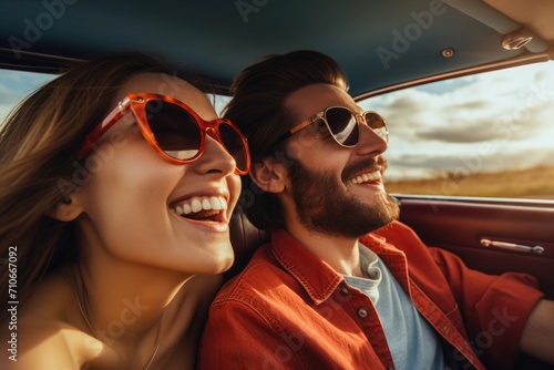 Very happy love couple travel in car © YamunaART
