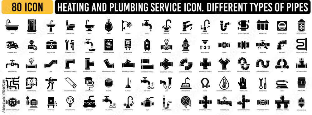 Set icons of plumbing and heating icon - obrazy, fototapety, plakaty 