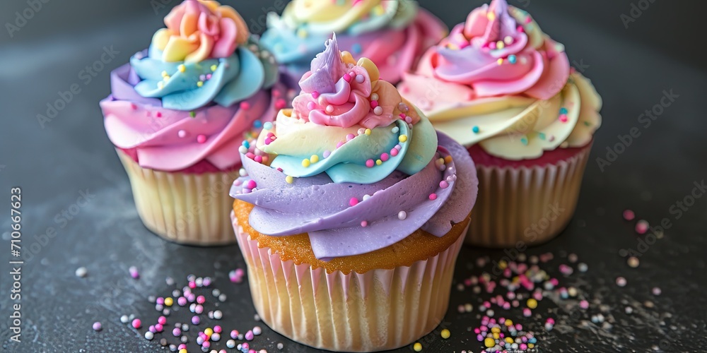 Beautiful colorful cupcakes for a children's party 