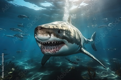 Shark close-up underwater  shark swims .