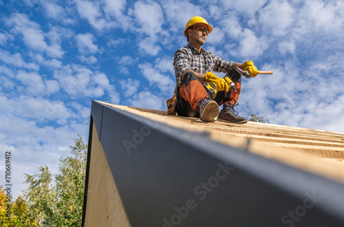 Roofing Construction Contractor Taking Short Break