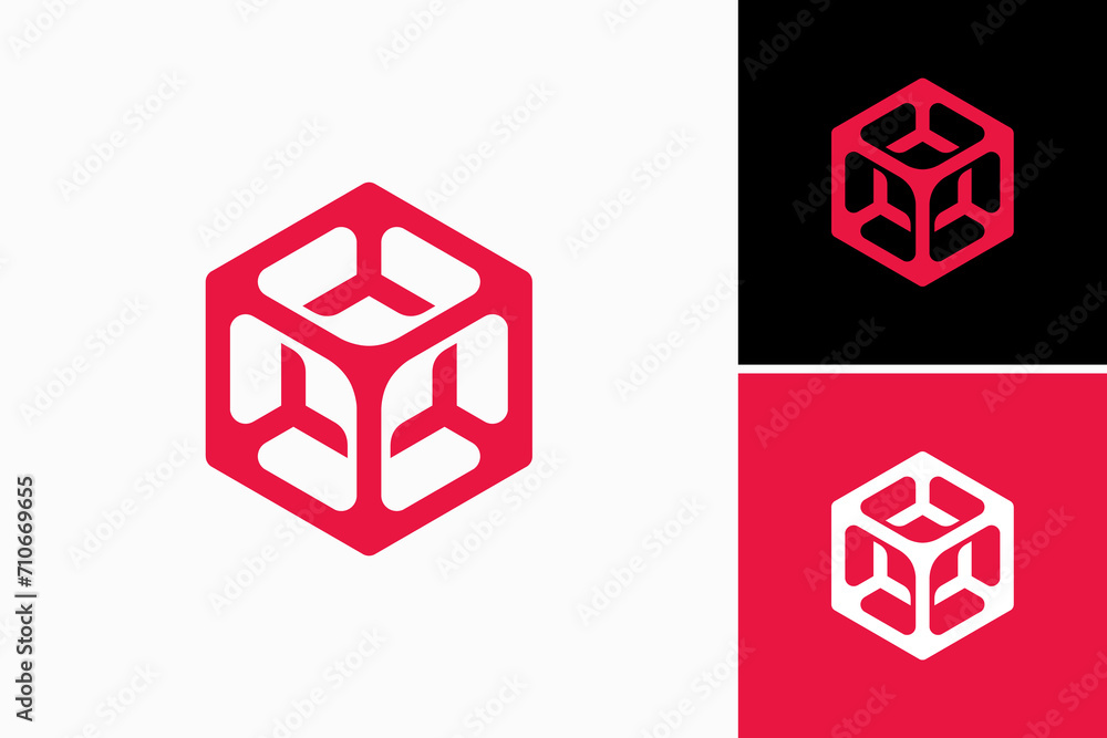 3d hexagon frame Vector Logo Premium - obrazy, fototapety, plakaty 
