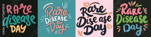 Collection of Rare Disease Day inscriptions. Handwriting text banners set Rare Disease Day Inscription. Hand drawn vector art