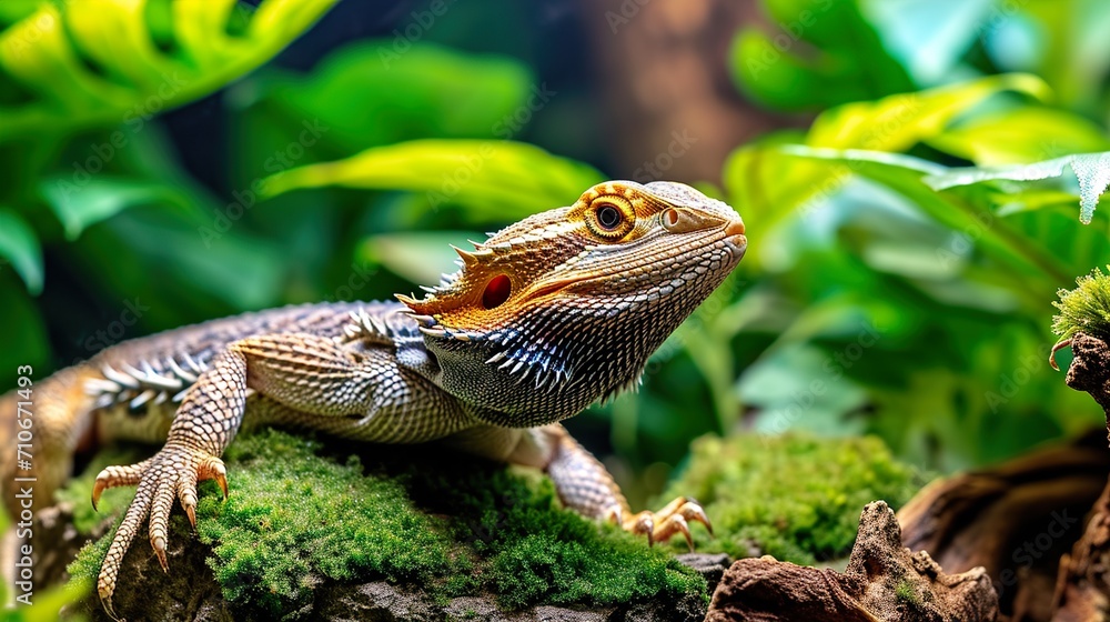 Obraz premium green lizard on a tree