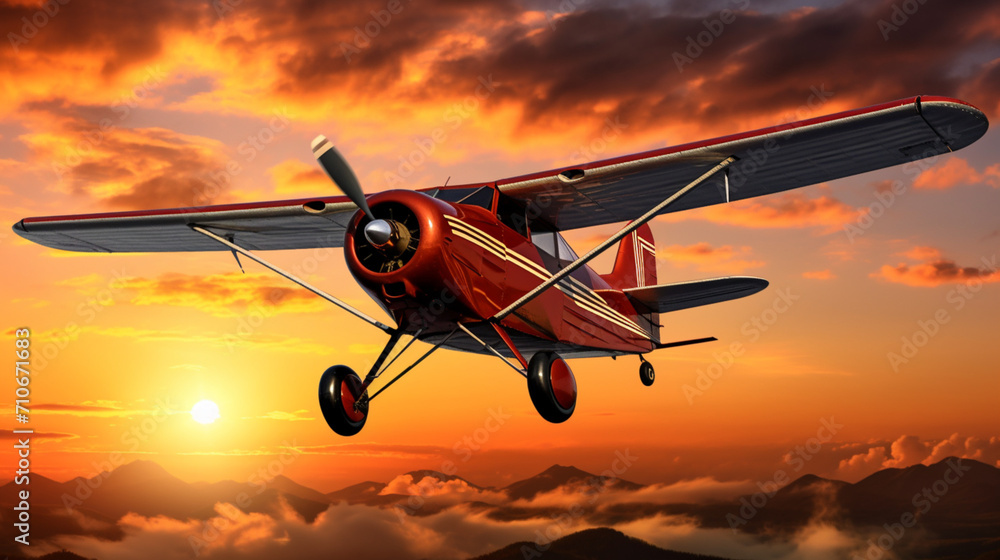 Plane against the background of the setting sun Plane against the background of the setting sun