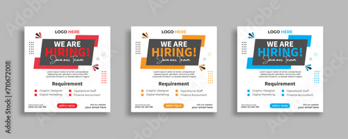 We are hiring job vacancy social media post or square web banner template vector design	