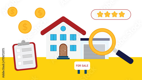 Home inspection research for the property real estate industry. House building examination and research vector illustration. 