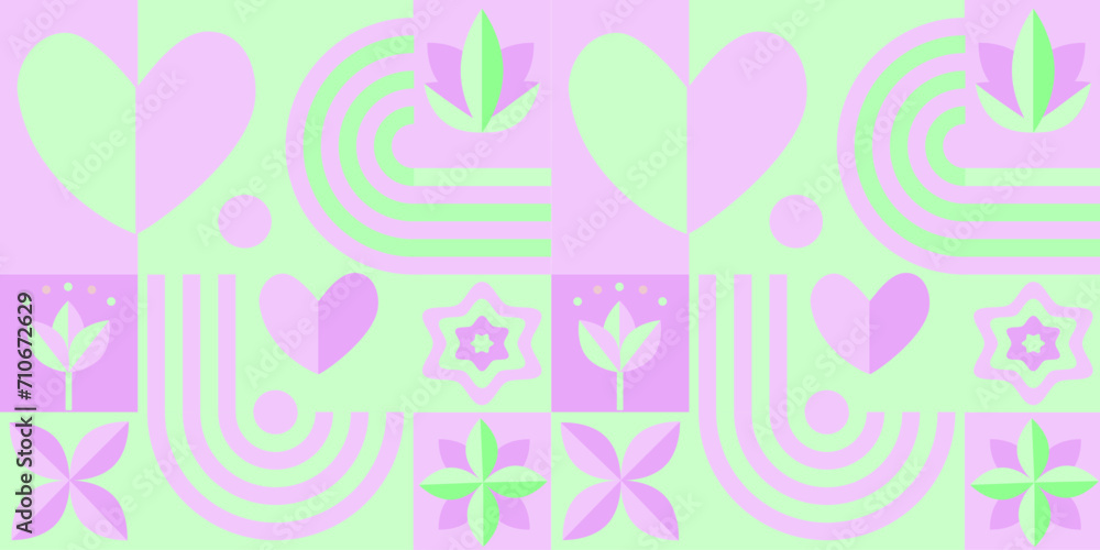 Happy Valentine's Day. Mosaic geometric pattern in Scandinavian style. Seamless vector.