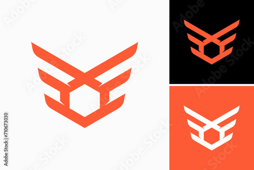 hexagon with wings Vector Logo Premium