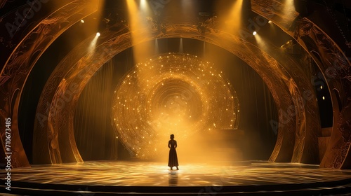 theater stage gold background illustration performance spotlight, curtain drama, show production theater stage gold background