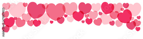 Red, pink hearts frame, border on transparent background, copy space. Flat style vector illustration. Abstract geometric design. Love, romance concept. Valentines day card, poster, banner, promotion