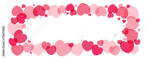 Red, pink hearts frame, border on transparent background, copy space. Flat style vector illustration. Abstract geometric design. Love, romance concept. Valentines day card, poster, banner, promotion