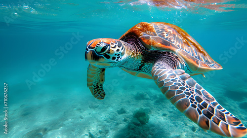 sea turtle swimming photo