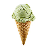 Green Tea Ice Cream Cone on White Background