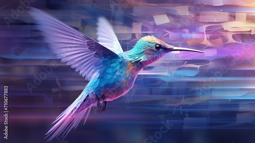 Vibrant Digital Hummingbird in Cosmic Space. Generative ai © Scrudje