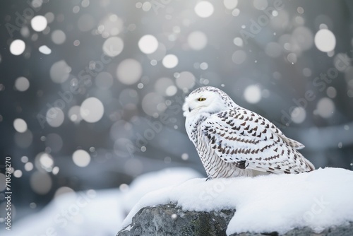 White owl in the snow with blurry background © Dana