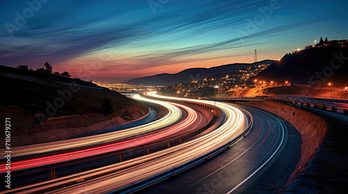 Night Time Highway, Long Exposure Photo of Blurred Car Lights © Anoo