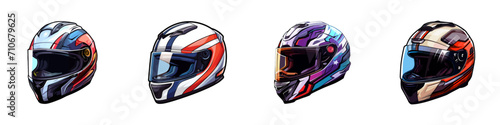 Cartoon racing helmet set. Vector illustration