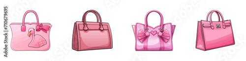 Pink shopping bag set. Cartoon vector illustration