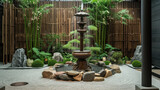 Close look at traditional Japanese style water fountain in the garden