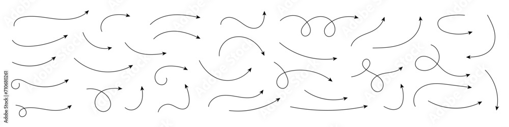 Set of vector curved arrows hand drawn. Sketch doodle style. Collection of pointers. Set of vector curved arrows hand drawn. Sketch doodle style. Collection of pointers.