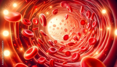 Abstract Journey Through Red Blood Cells in Artery #710680474
