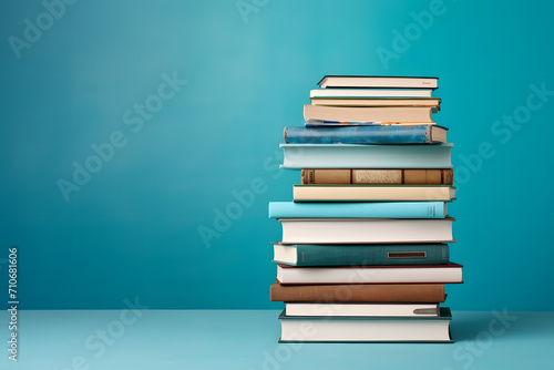 a stack of books on a table photo