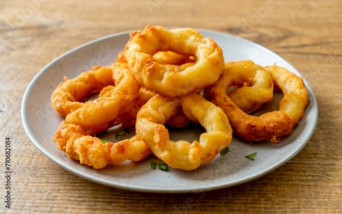 A plate with onion rings. Created with generative Ai technology.
