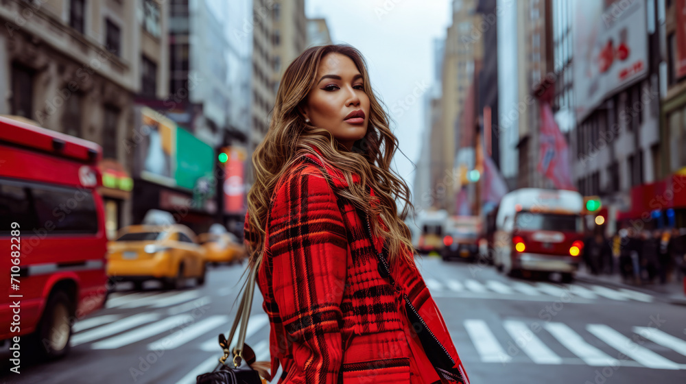 Fototapeta premium Middle aged woman with a cityscape background