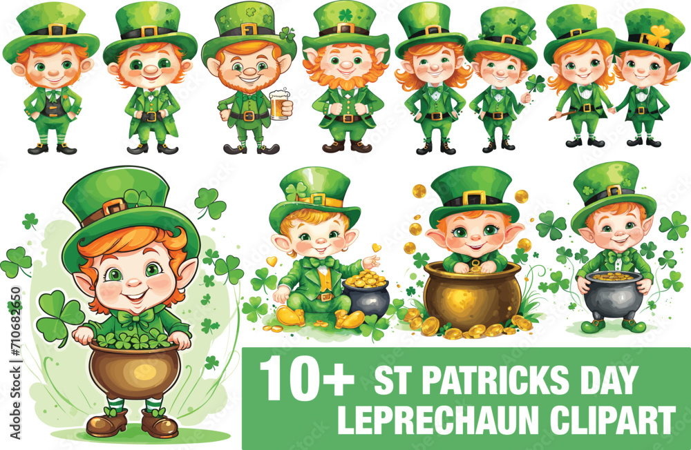 St Patricks Leprechaun Clipart Bundle vector illustration