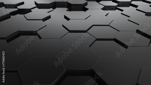 3d abstract black background. Abstract dark hexagon mosaic wall. 3d rendering