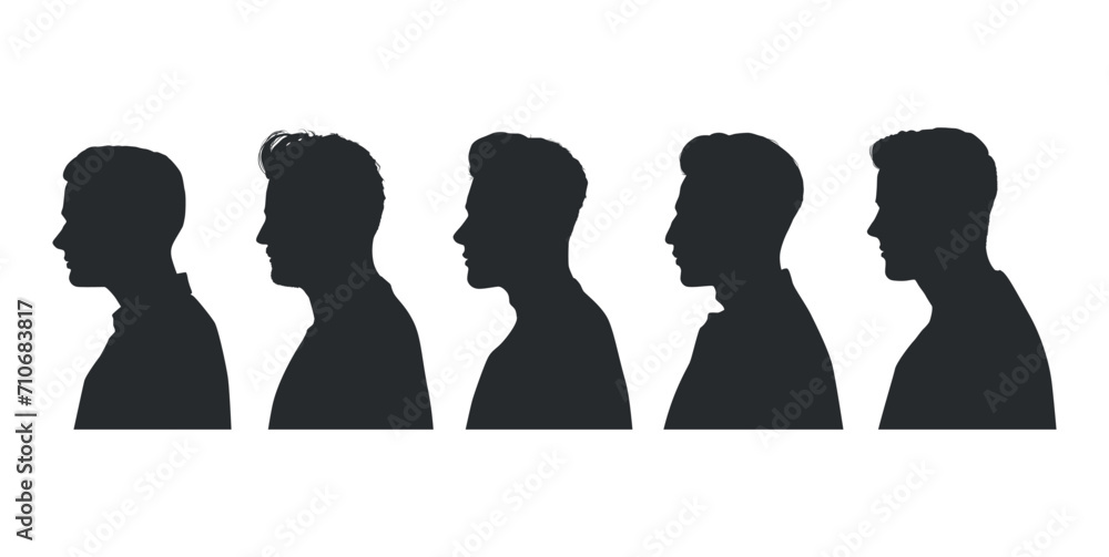 vector silhouette of a male head from side. silhouette of people side view. man. silhouette of face shape from side. vector silhouette of a male head from side. silhouette of people side view. man. silhouette of face shape from side.