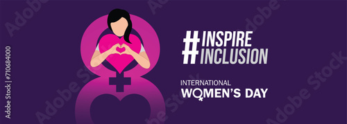 International women's day concept poster. Woman sign illustration background. 2024 women's day campaign theme- #InspireInclusion