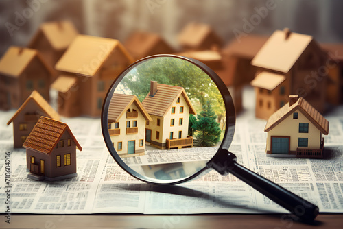 magnifying glass and house real estate concept photo