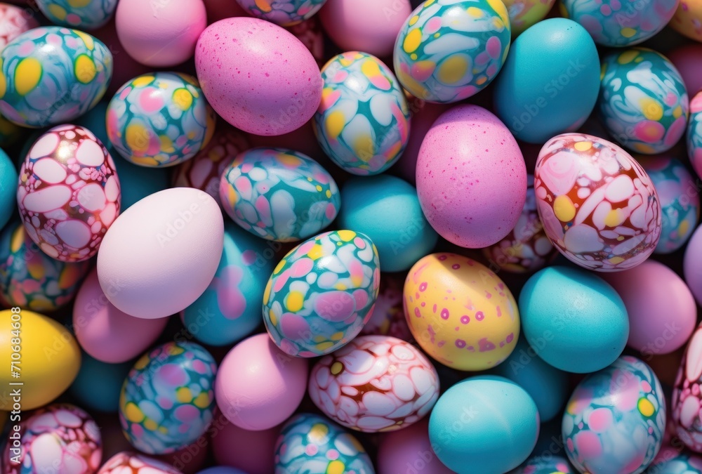 A colorful selection of marbled texture easter eggs filling the frame