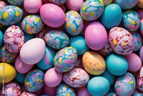 A colorful selection of marbled texture easter eggs filling the frame