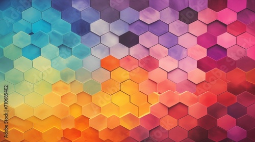 The oil painting of a colorful hexagonal pattern. 