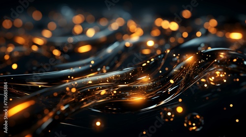 Abstract Golden Wave with Glowing Particles on Dark Background