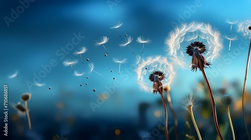 Beautiful Faded Dandelion with Seeds on Gradient Background